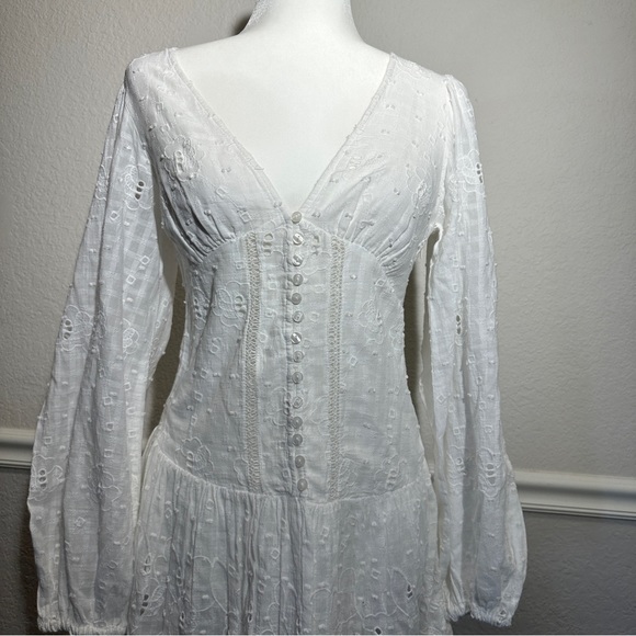 ZARA Coquette White A Line Mini Long Sleeve Embroidered Cotton Dress Size XS - Picture 3 of 8